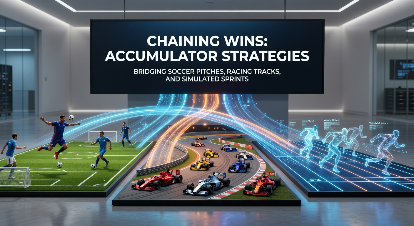 Dynamic split-screen view of a horse racing track, soccer stadium action, and virtual sprint animations on a smartphone betting interface