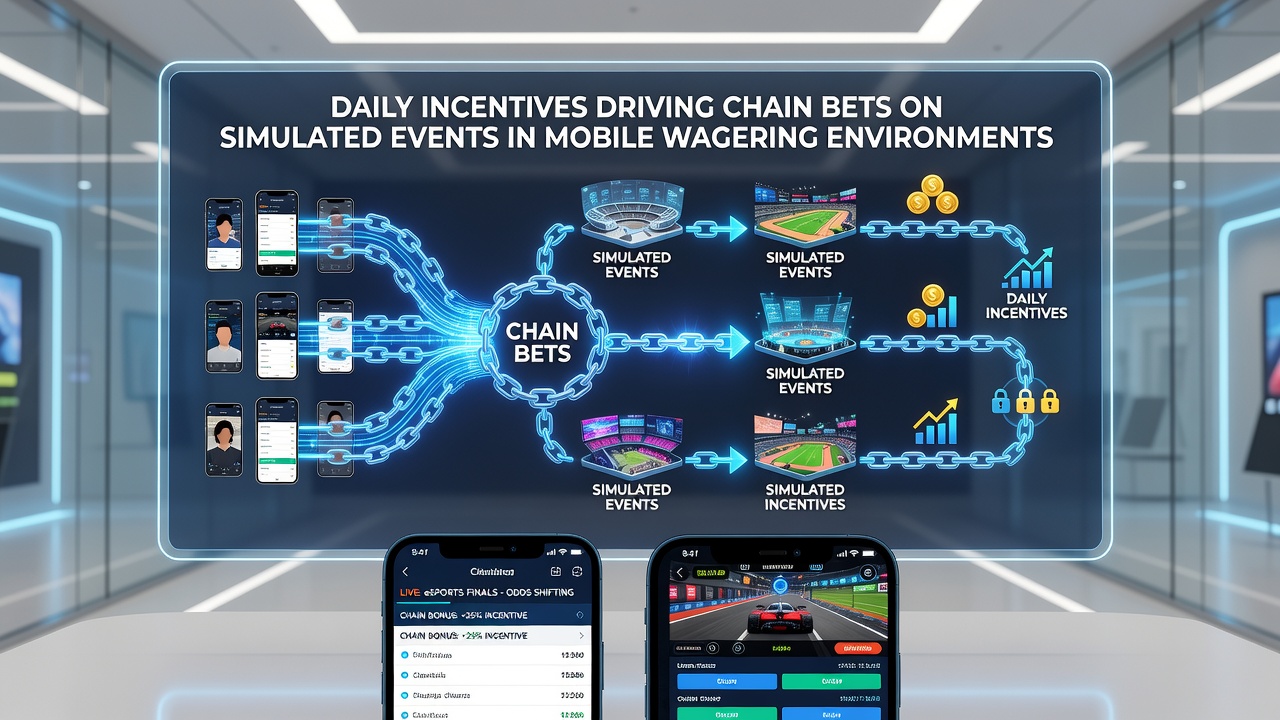 User placing chained bets on simulated sports events through a mobile wagering app
