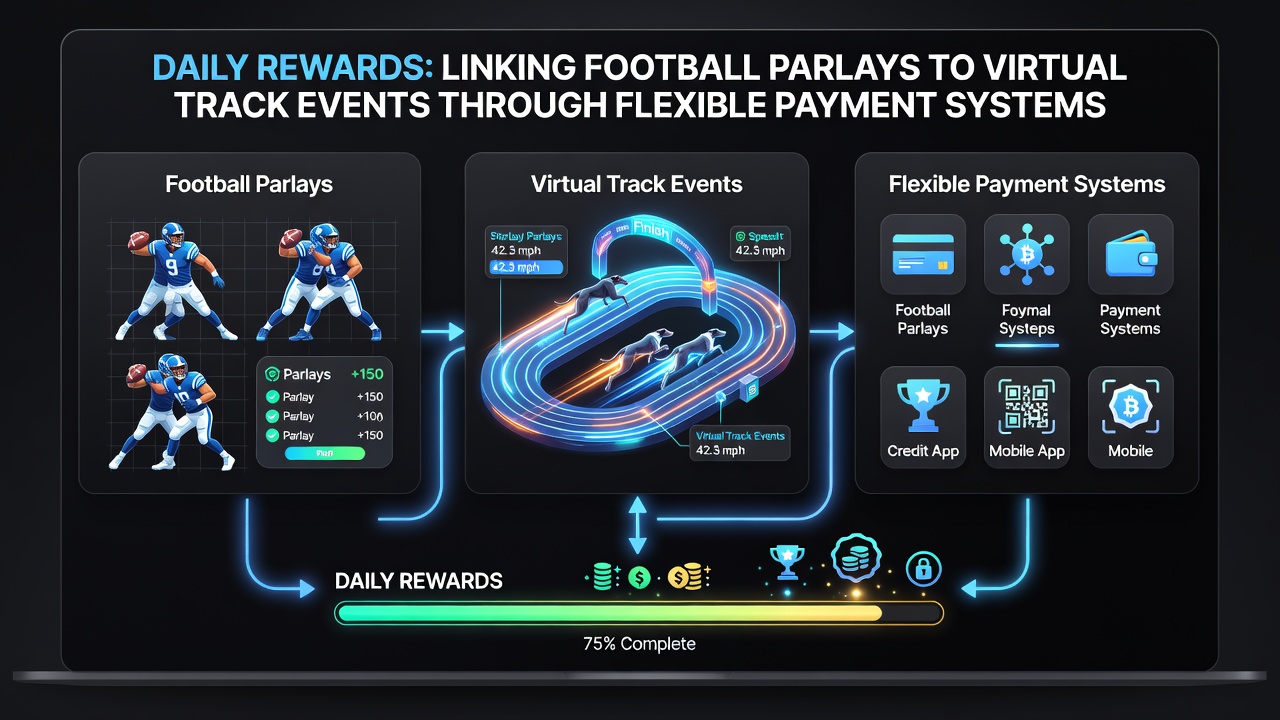 Mobile screen displaying flexible payment options bridging football accumulators and virtual racing rewards