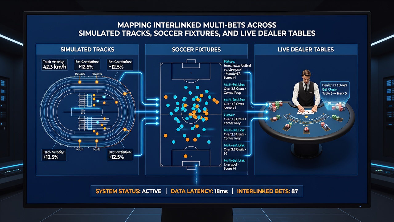 Illustration of shared reward cycles connecting bets on soccer, virtual racing, and live casino tables
