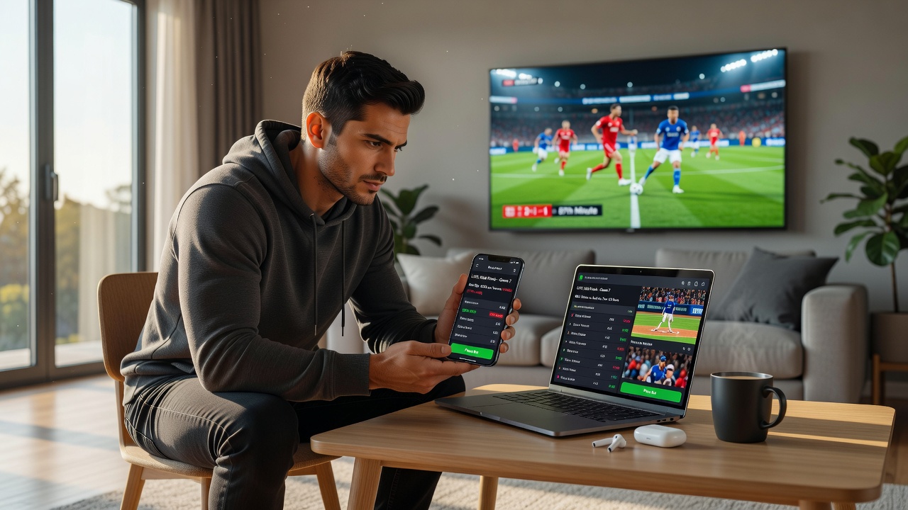 Mobile device displaying live sports betting interface with real-time odds and match statistics